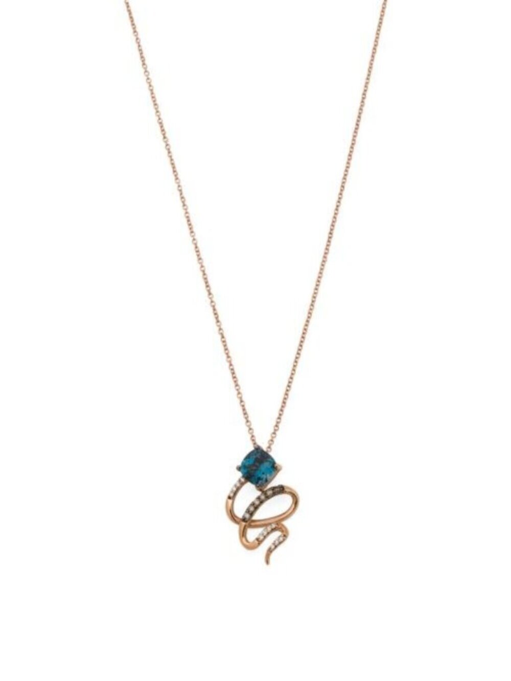 LE VIAN 14kt Rose Gold Deep Sea Blue Topaz Swirl Pendant Necklace